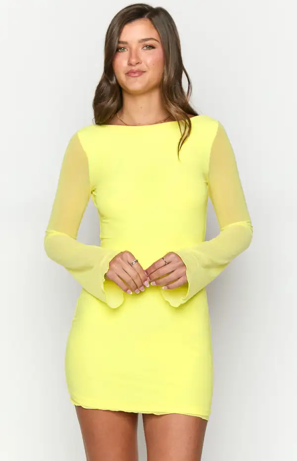 Clyde Yellow Long Sleeve Mini Dress