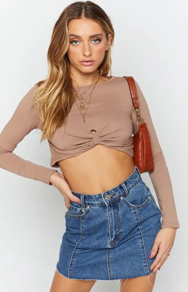 Charged Up Long Sleeve Crop Chocolate