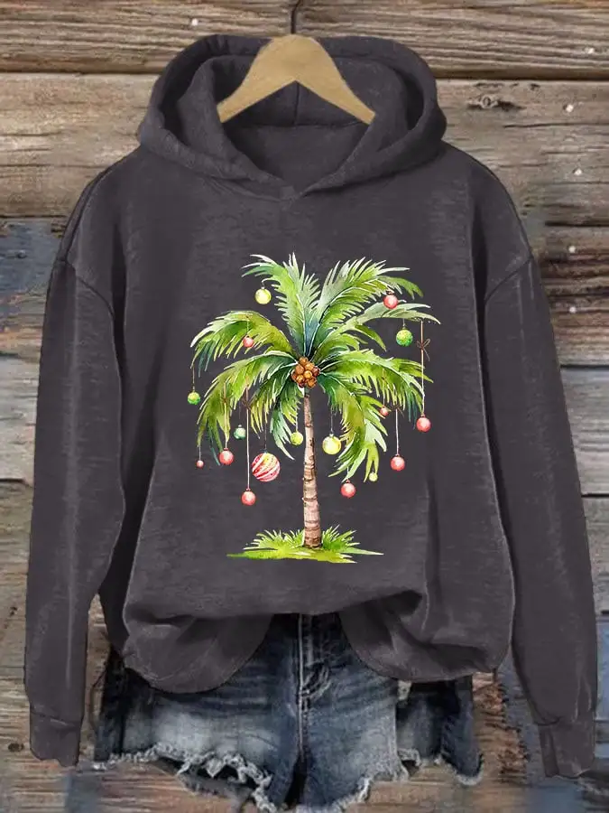 Women'S Casual Christmas Palm Tree Printed Long Sleeve Sweatshirt