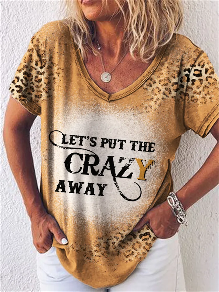 Western Cowboy Quote Leopard Bleached V Neck T Shirt