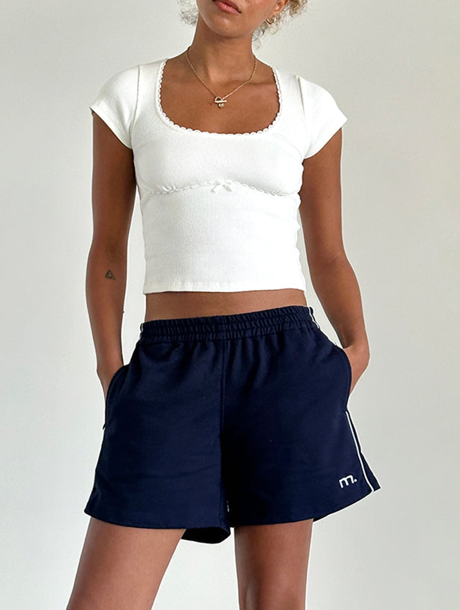 Thera Short In Navy With White Piping With M Emb