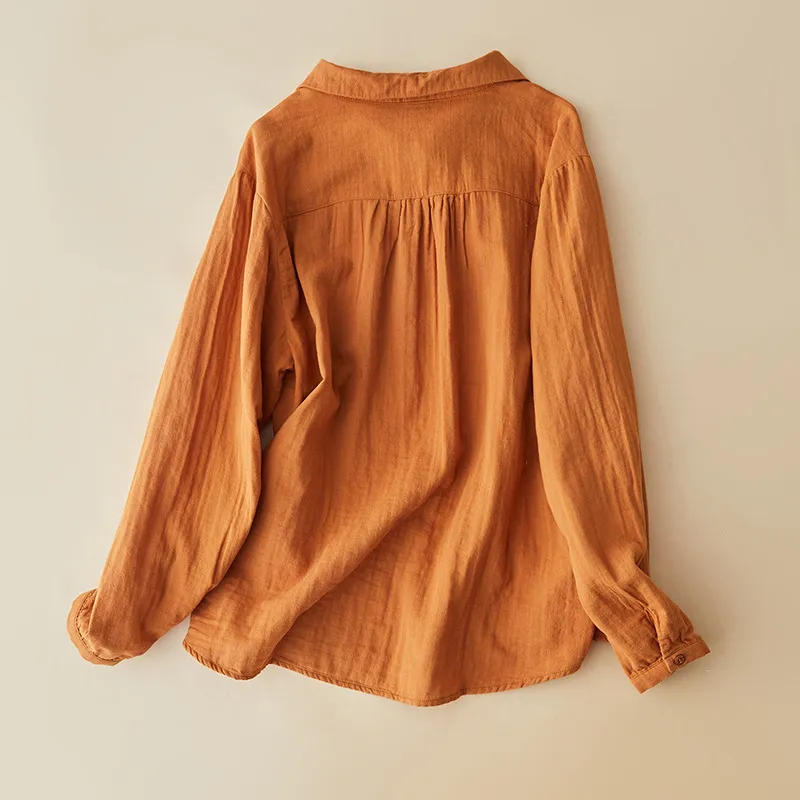 Simple cotton linen long-sleeved shirt