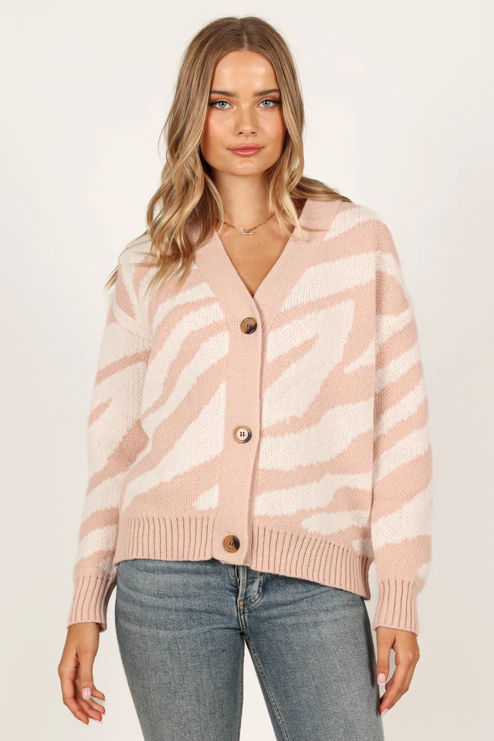 Zebra Print Button Front Cardigan - Multi