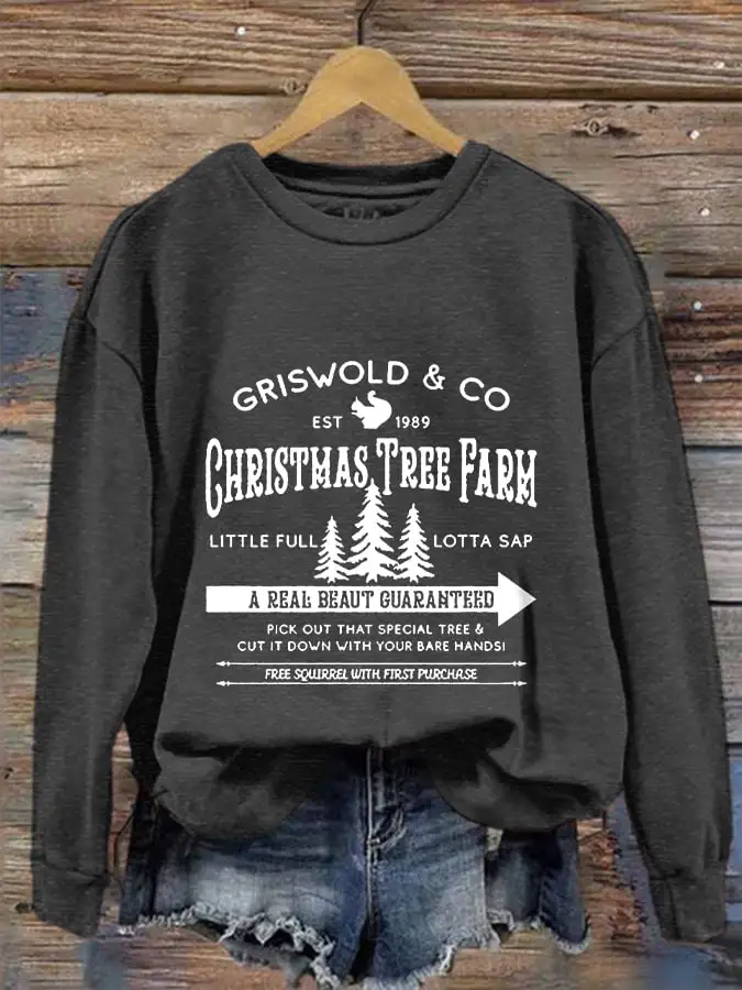 Women's Christmas Griswold Co Christmas Tree Farm Printed Sweatshirt