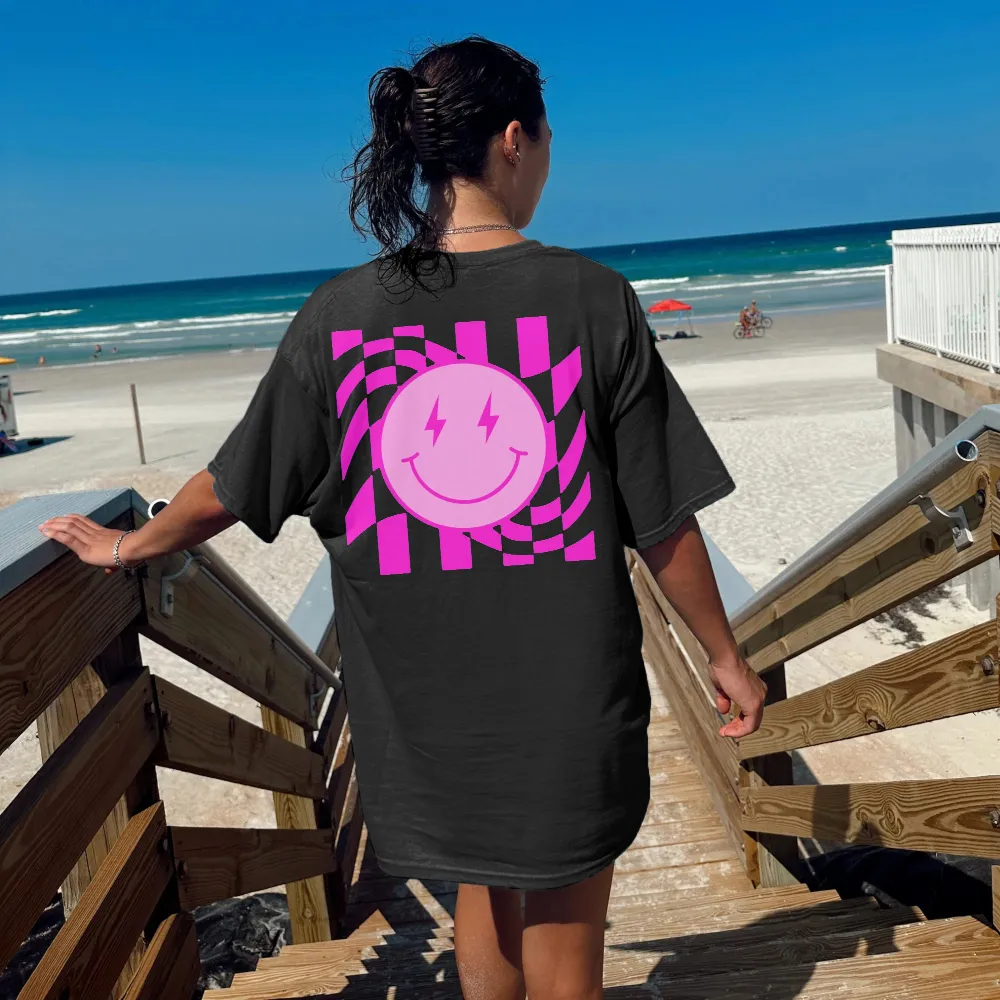 Women's Checkered Smiley Crew Neck Tee