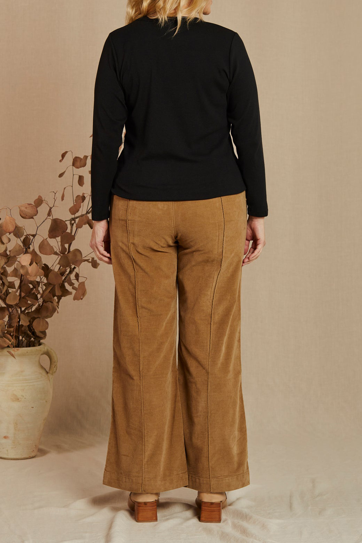 Adrift Wide Leg Brushed Cotton Pant in Camel