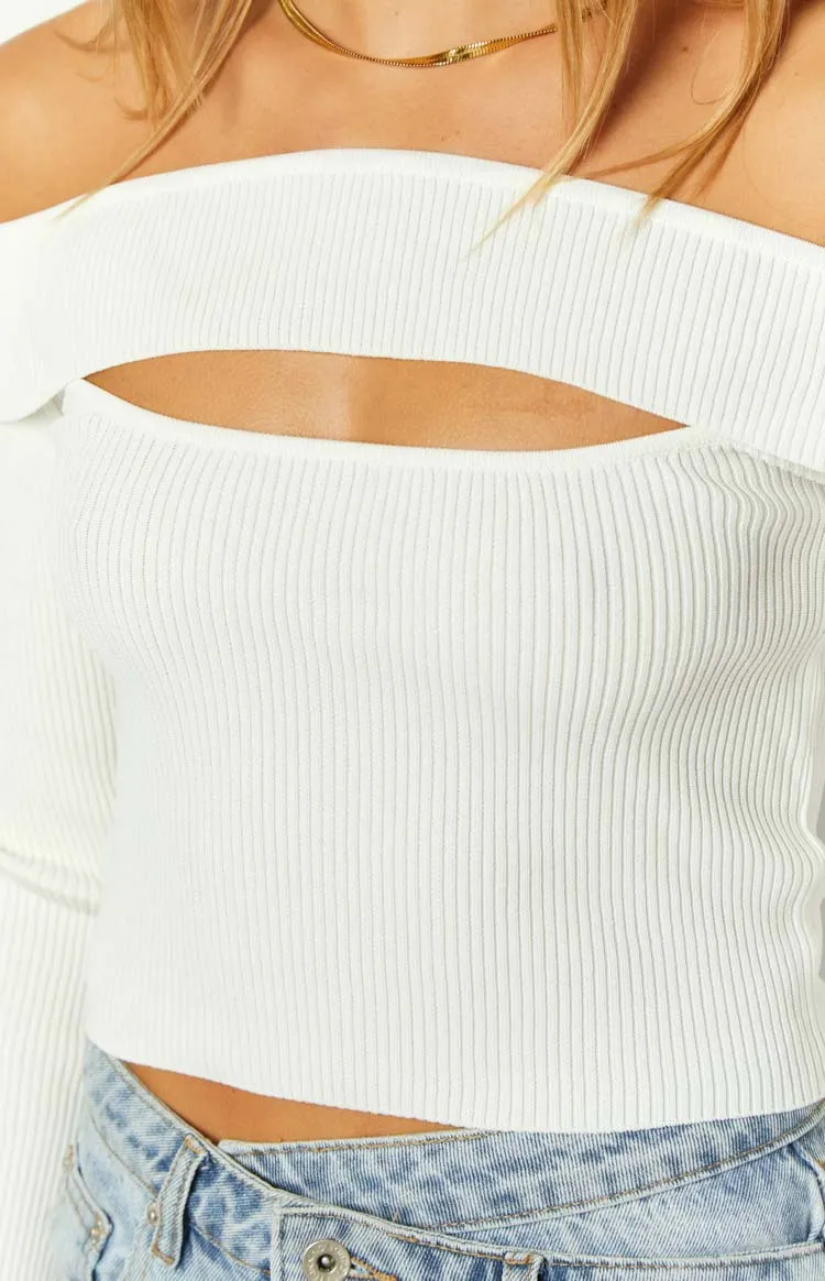 Ren White Rib Knit Long Sleeve Top