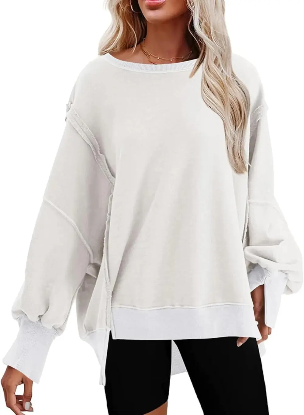 Oversized Reverse Seam Sweatshirt Long Sleeve Crewneck Pullover