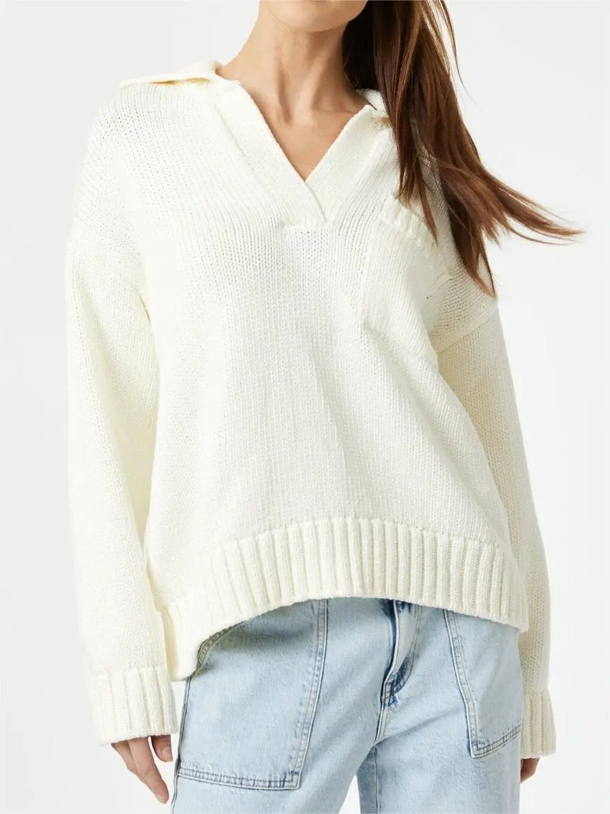 Casual White Polo Sweater