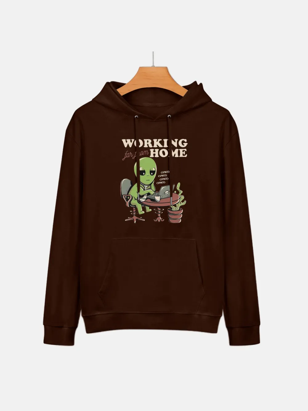 WORKING FAR FROM HOME PATTERN PRINTED HOODIE