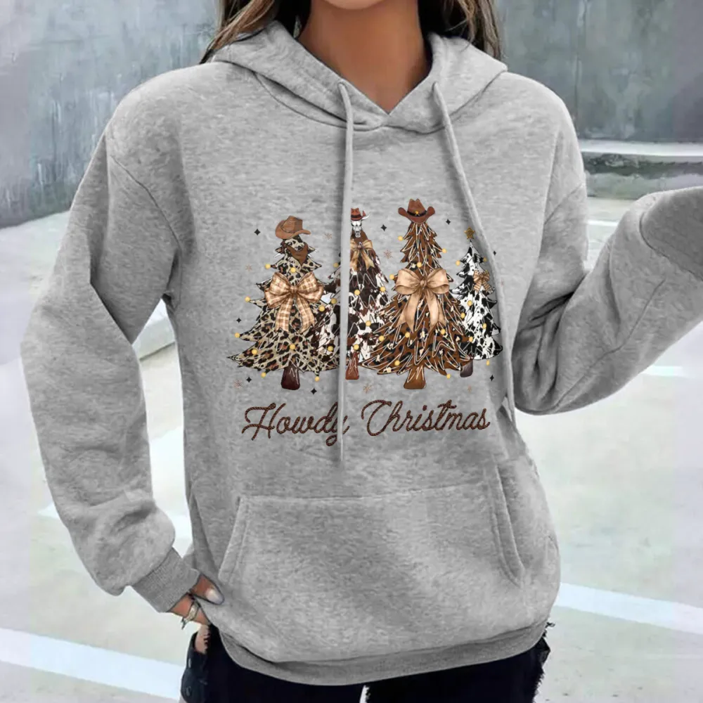 Leopard print cowboy Christmas tree Women's hoodie