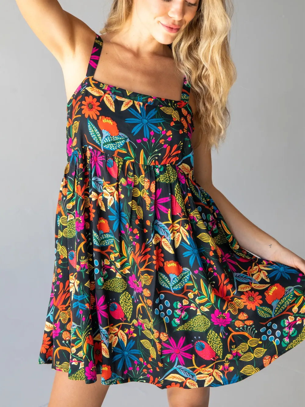 Patti Mini Dress - Black Neon Floral