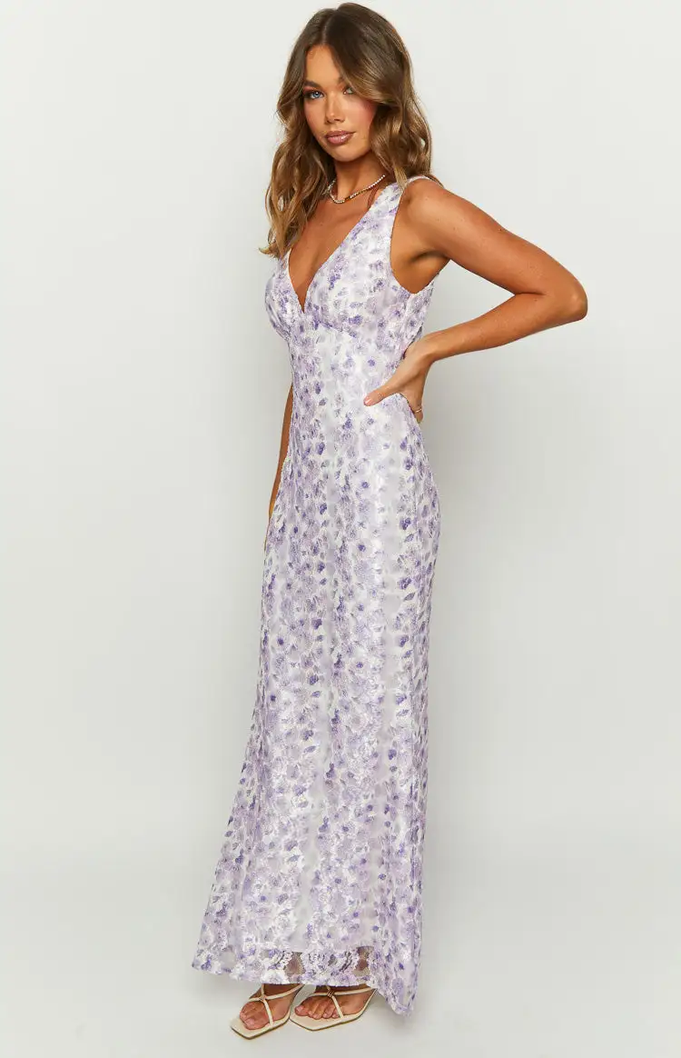 Farida Purple Lace Maxi Dress