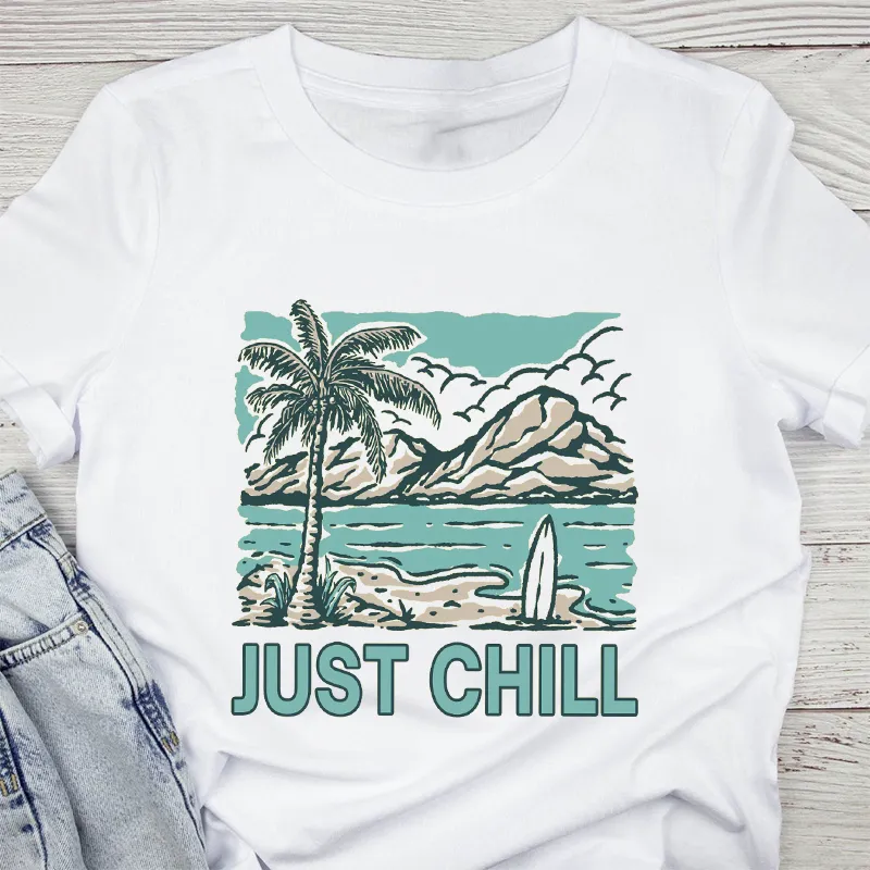 Women's Just Chill Island Pattern Printed Tee