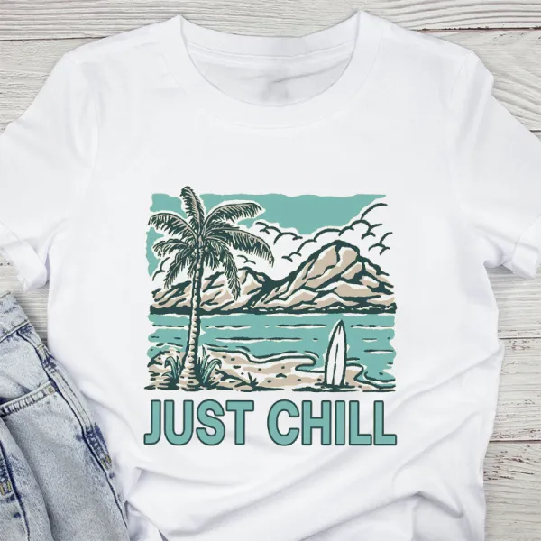 Women's Just Chill Island Pattern Printed Tee