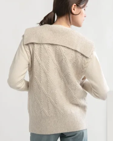 Cable Knit Open Front Vest - Tan