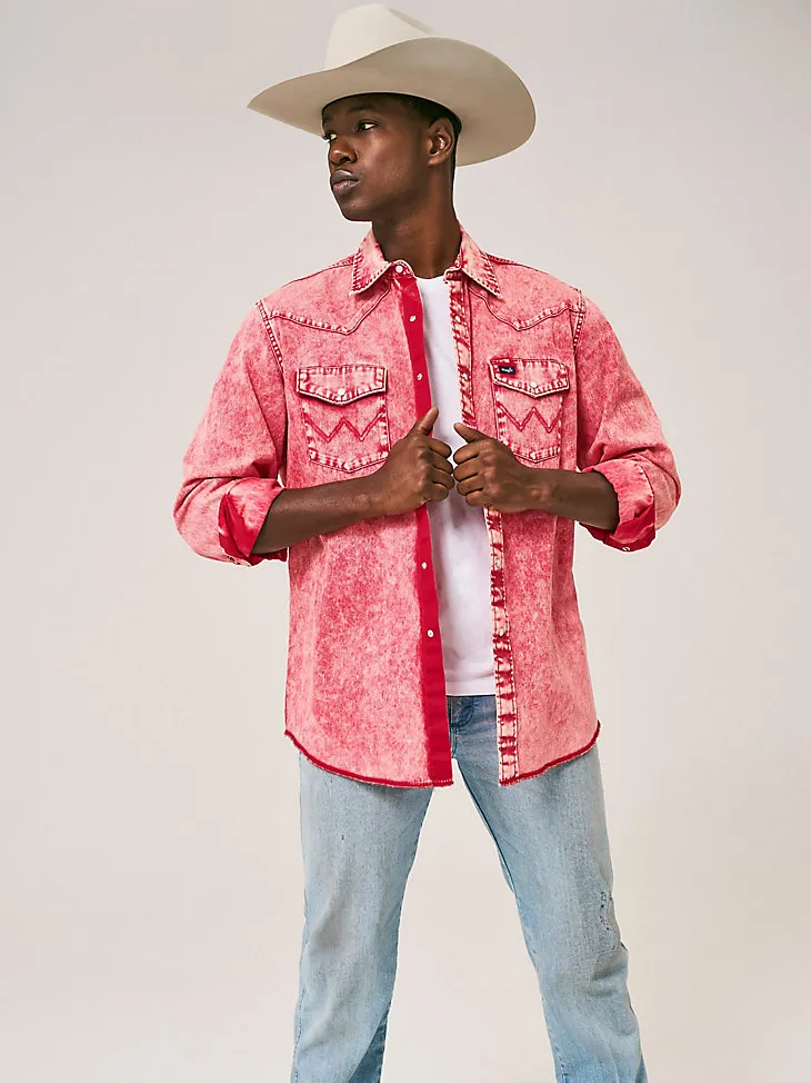 VINTAGE-INSPIRED WESTERN SNAP WORKSHIRT IN RED BURN