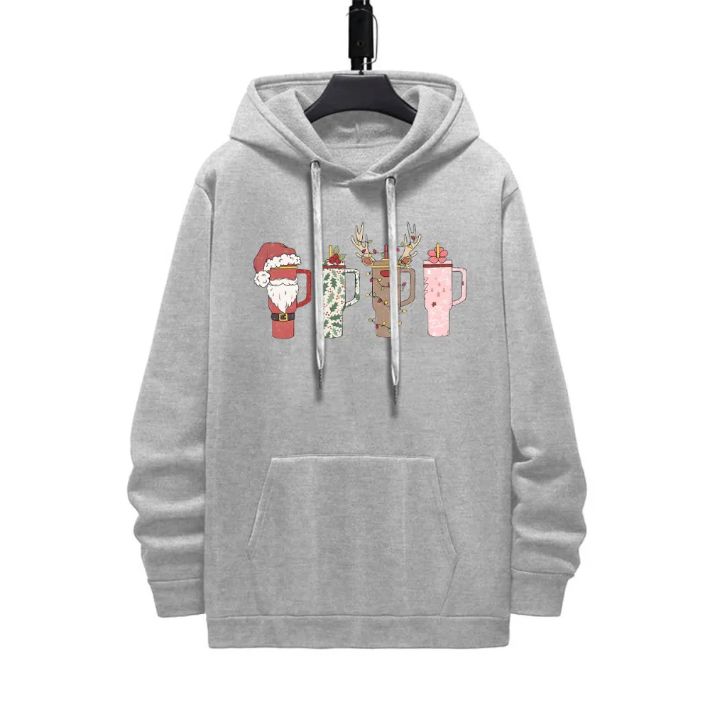 CHRISTMAS CUPS PATTERN PRINTED HOODIE