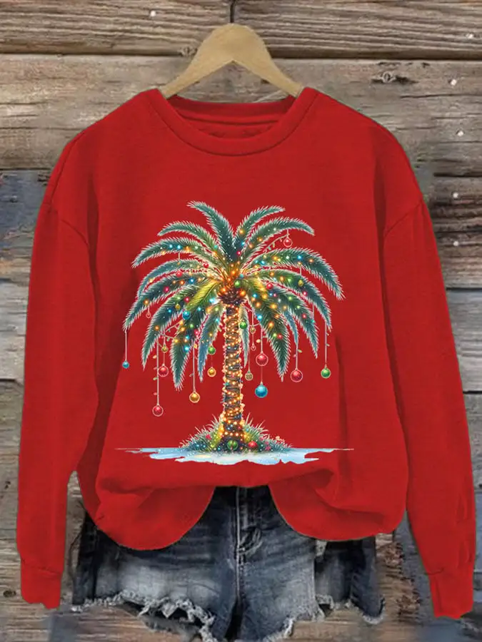 Women's Christmas Palm Tree Print Casual Sweatshirt