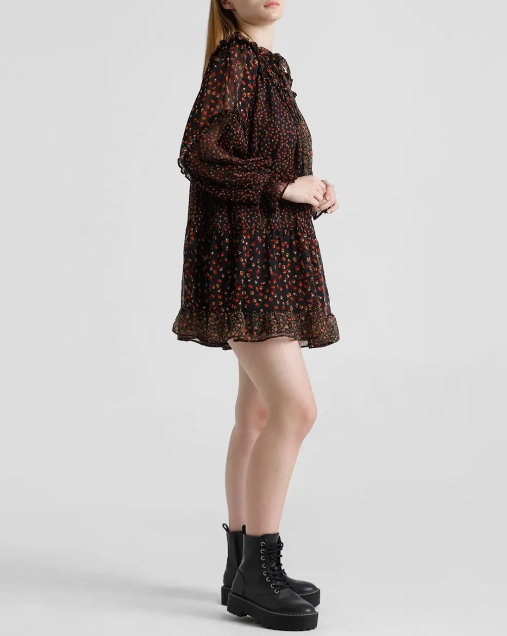 Black Floral Print Shift Dress