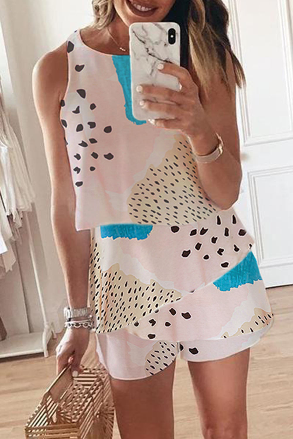 Abstract Print Sleeveless Romper