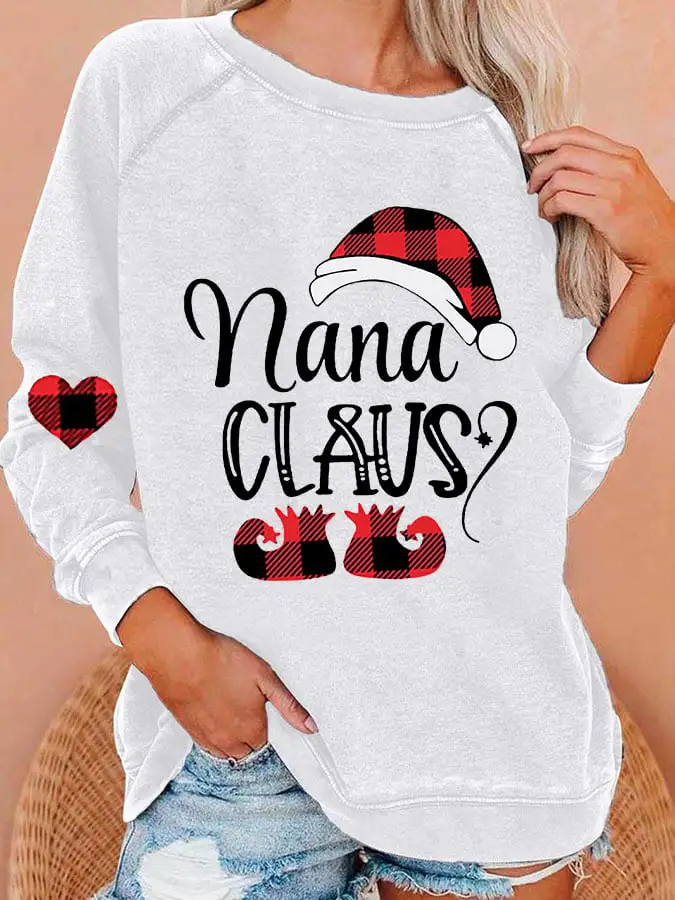 Women'S Casual Nana Claus Printed Long Sleeve Sweatshirt