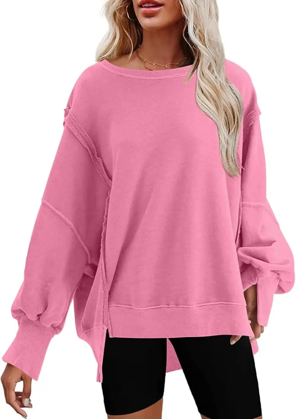 Oversized Reverse Seam Sweatshirt Long Sleeve Crewneck Pullover