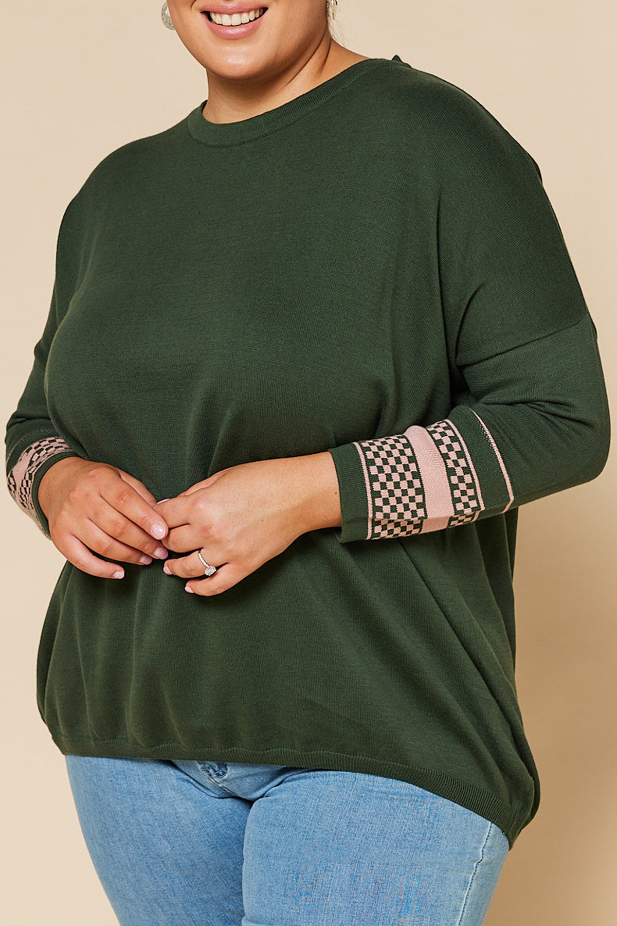 Binky Checkered Jumper In Olive