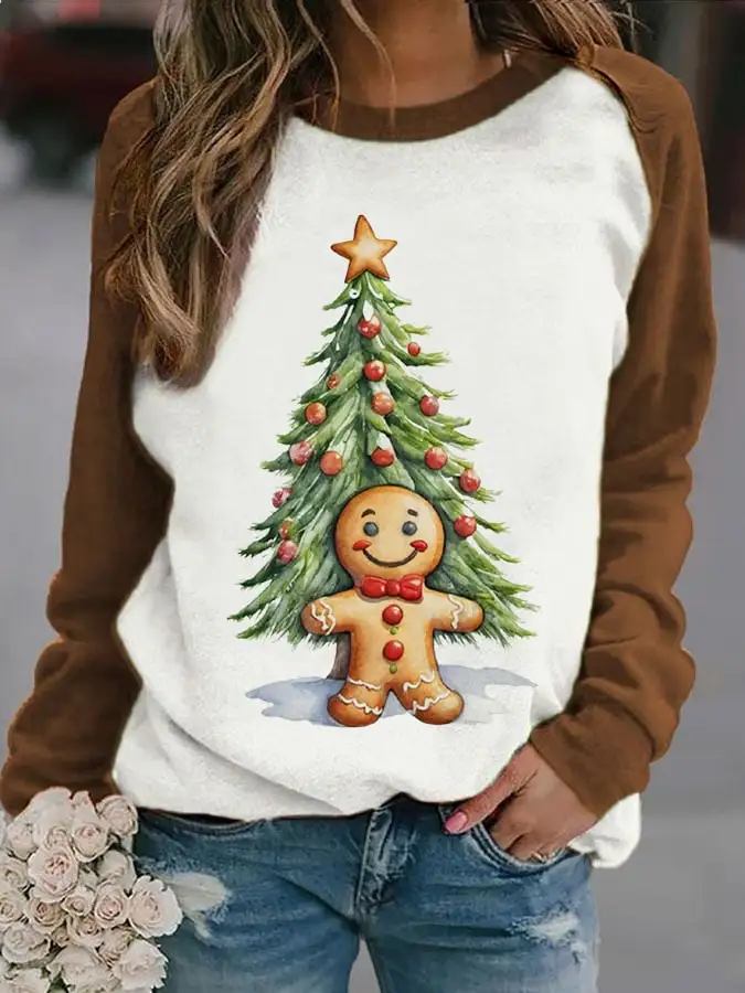 Women's Christmas Gingerbread Men Print Casual Sweatshirt