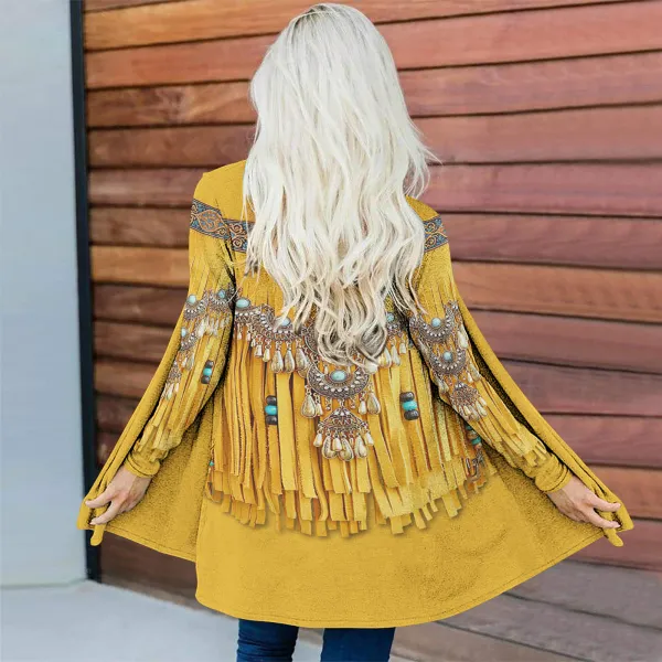 Vintage Western Tassels Tribal Printed Cardigan