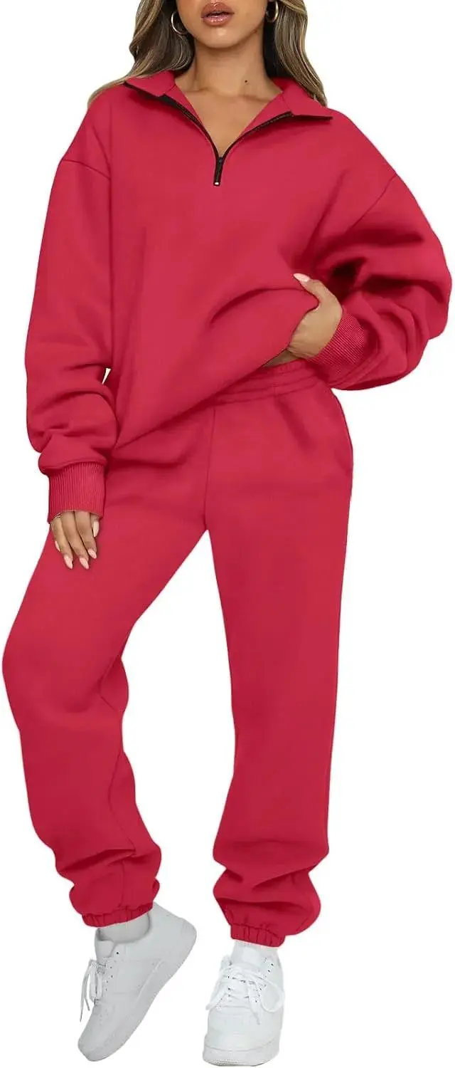 2 Piece Sweatsuits Long Sleeve Half Zip Pullover and Baggy Sweatpants