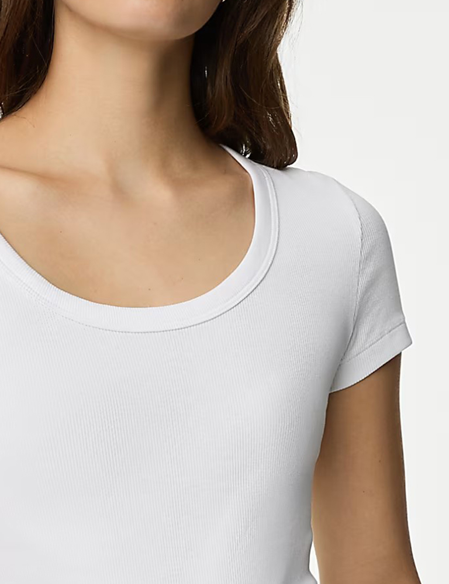 Cotton Rich Slim Ribbed Scoop Neck T-shirt