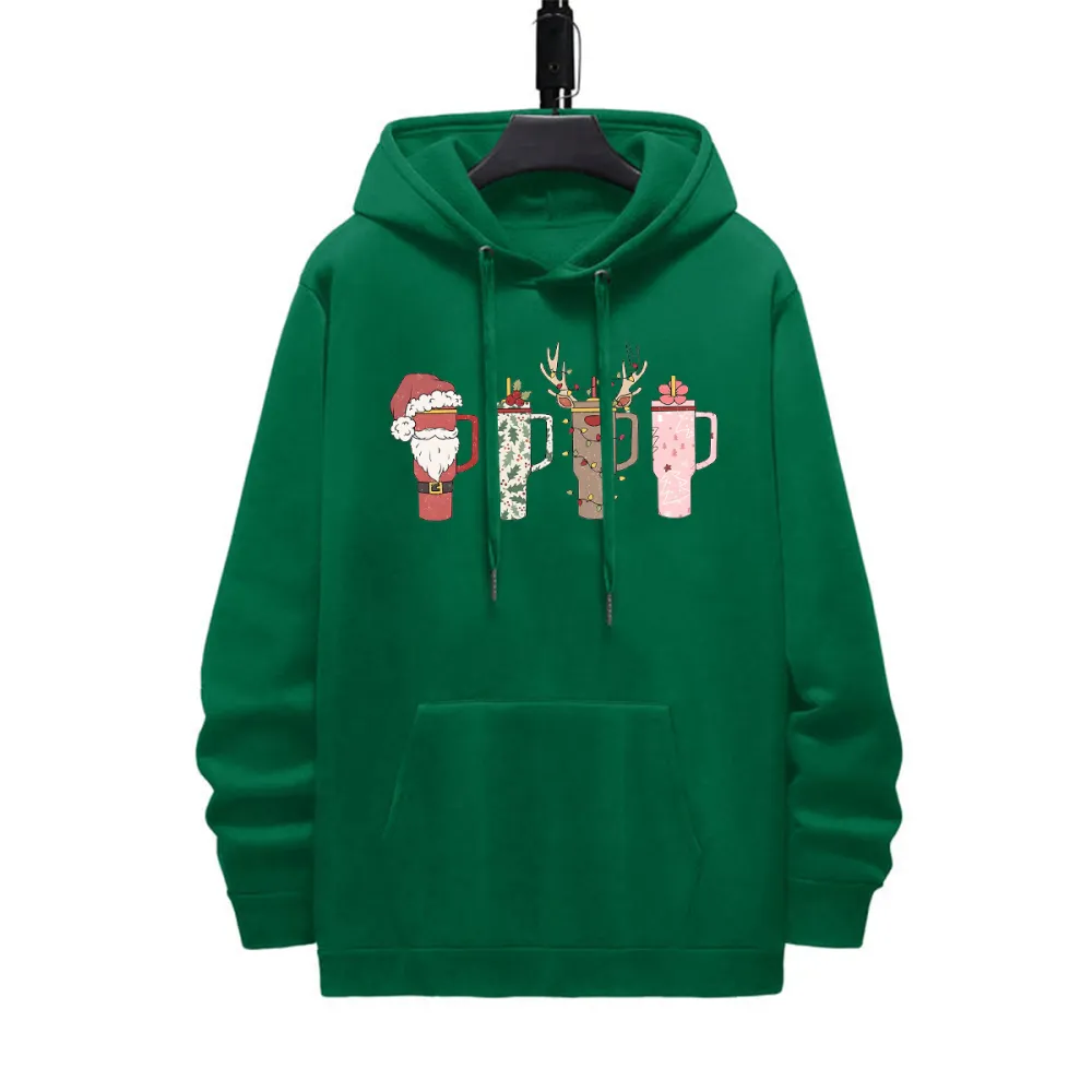 CHRISTMAS CUPS PATTERN PRINTED HOODIE