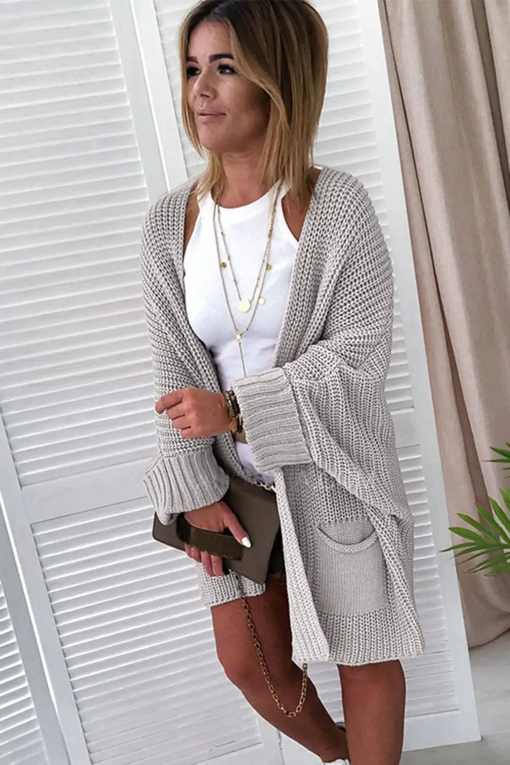 Oversized Fold Over Sleeve Cardigan