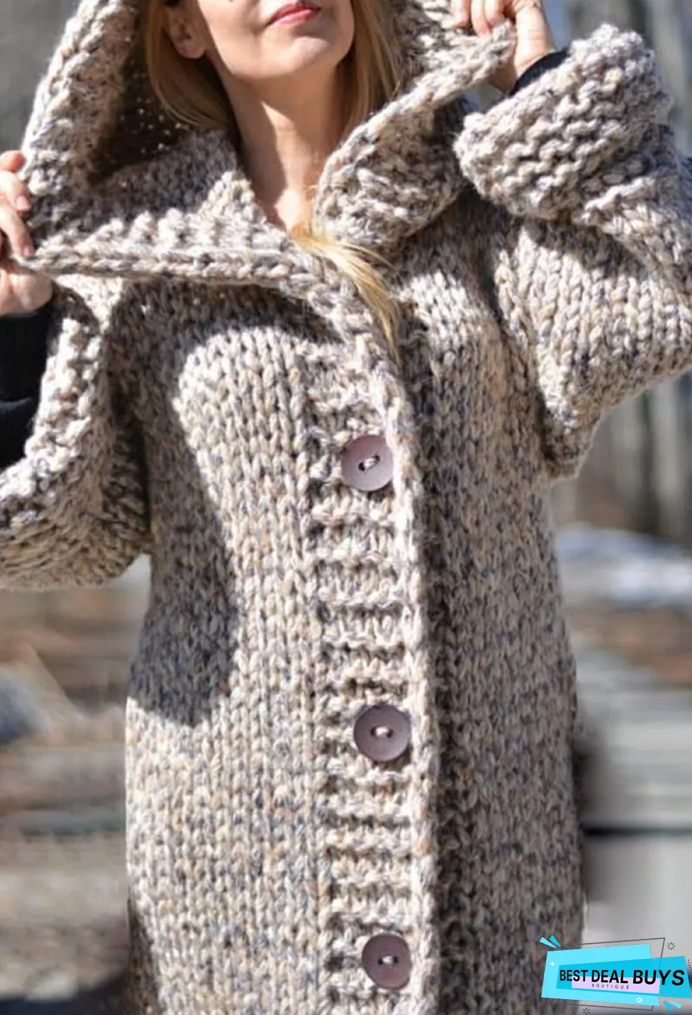 Chunky Knit Long Hooded Cardigan