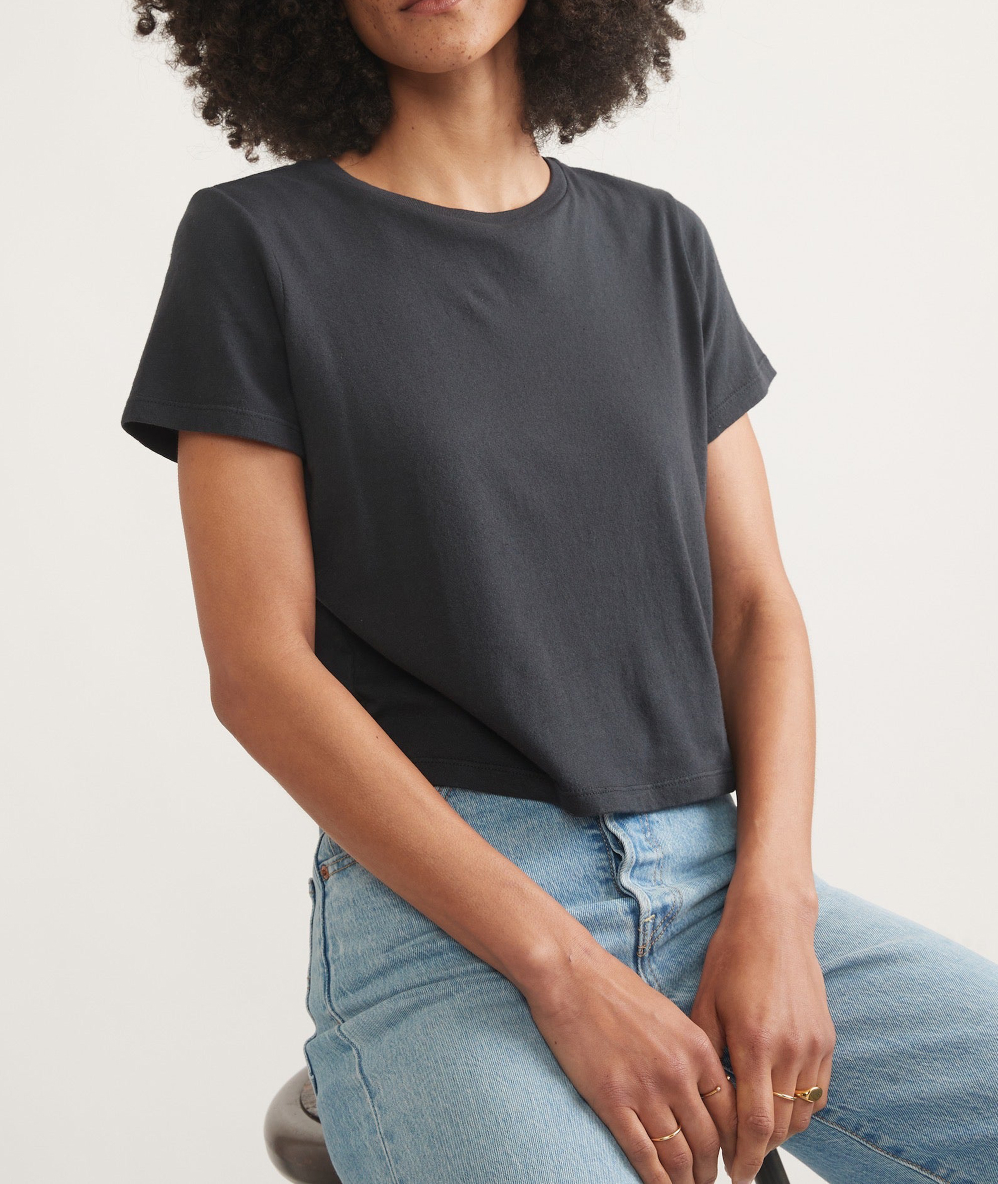 Faded Black Easy Crew Crop Tee