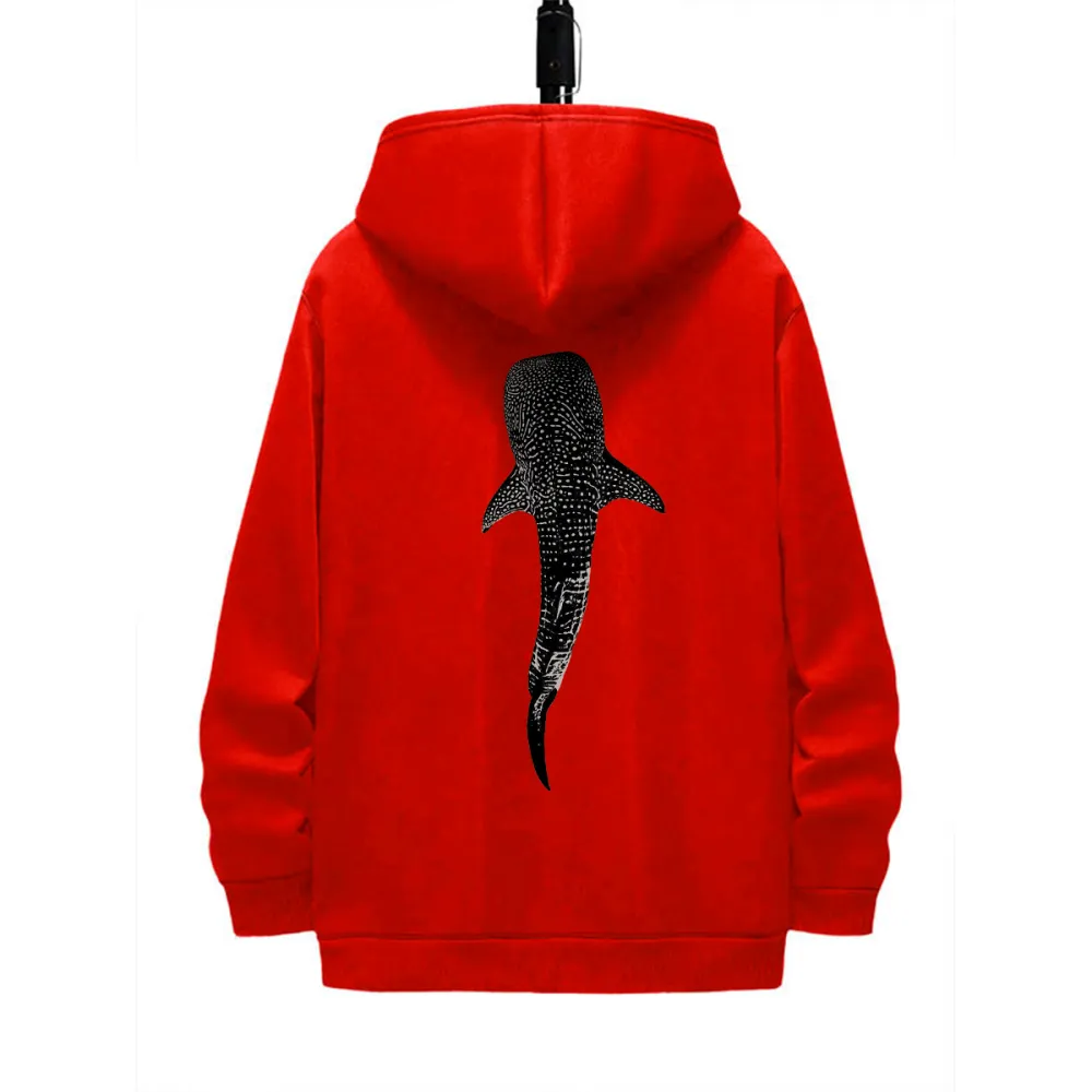 OCEAN WHALE PATTERN PRINTED HOODIE