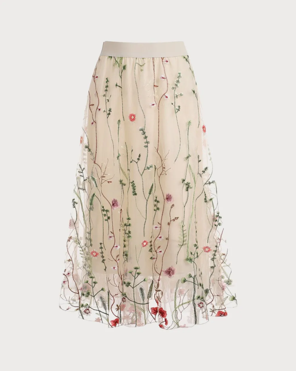 Mesh flower print skirt