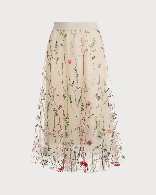 Mesh flower print skirt