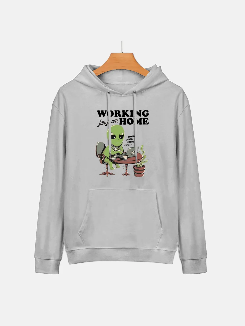 WORKING FAR FROM HOME PATTERN PRINTED HOODIE