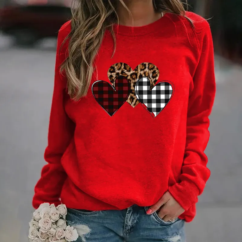 Casual Check Heart Print Sweatshirt