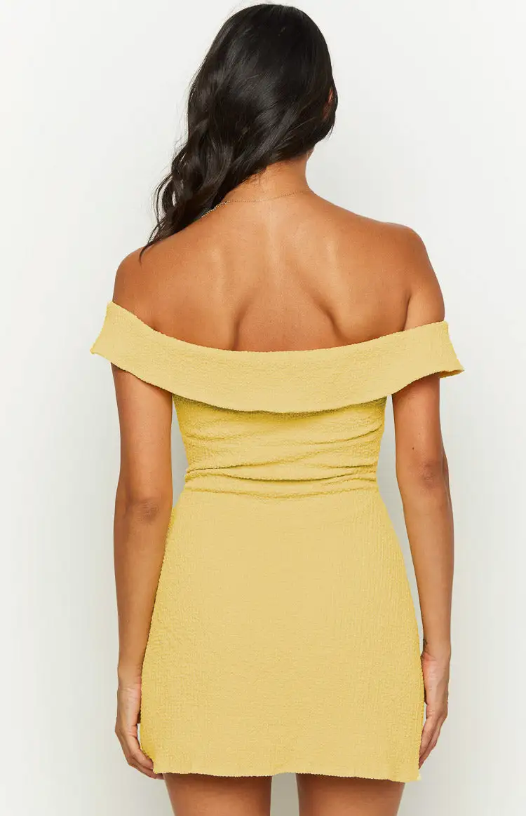 Daydreaming Yellow Off Shoulder Mini Dress