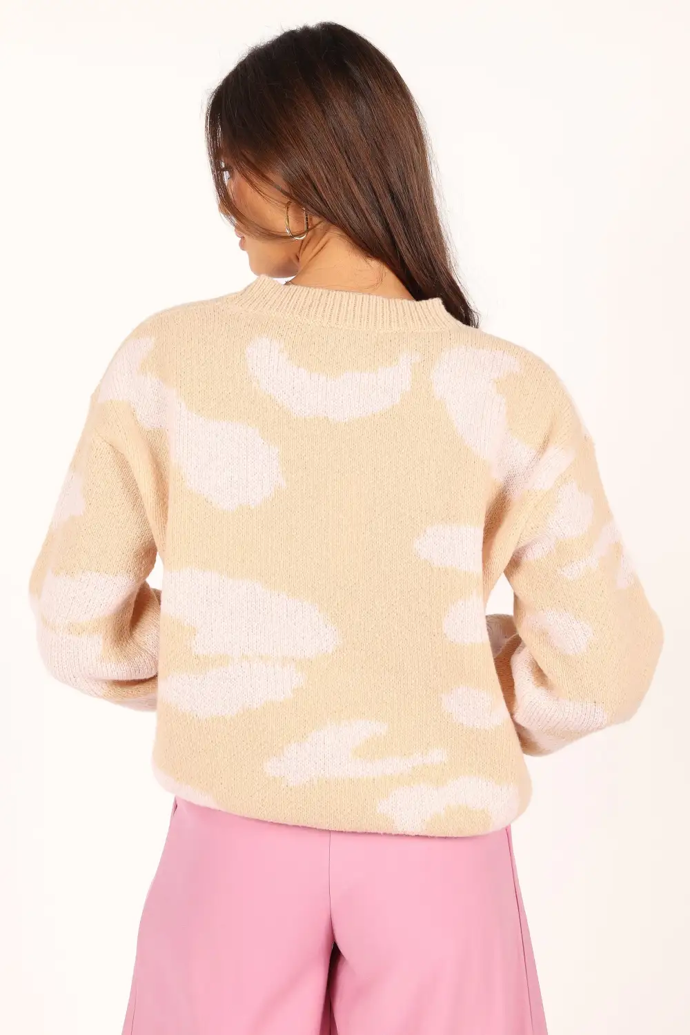 Cora Two Tone Print Knit Sweater - Beige