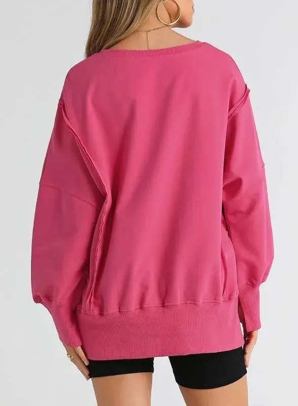 Oversized Reverse Seam Sweatshirt Long Sleeve Crewneck Pullover