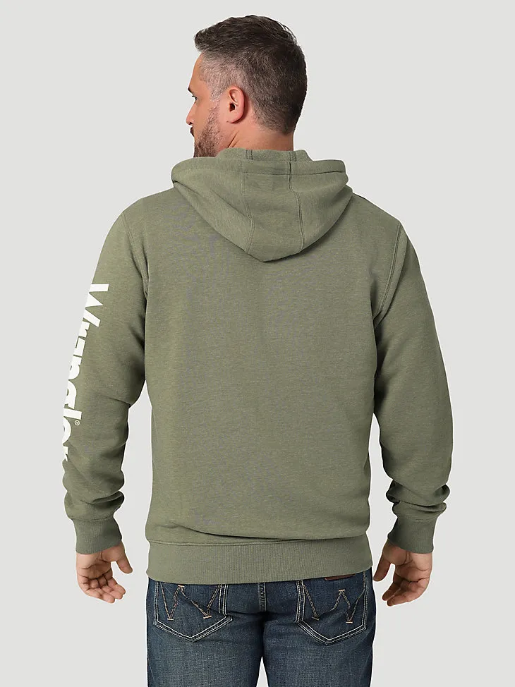 MEN'S WRANGLER LOGO SLEEVE FULL ZIP HOODIE IN LICHEN GREEN HEATHER