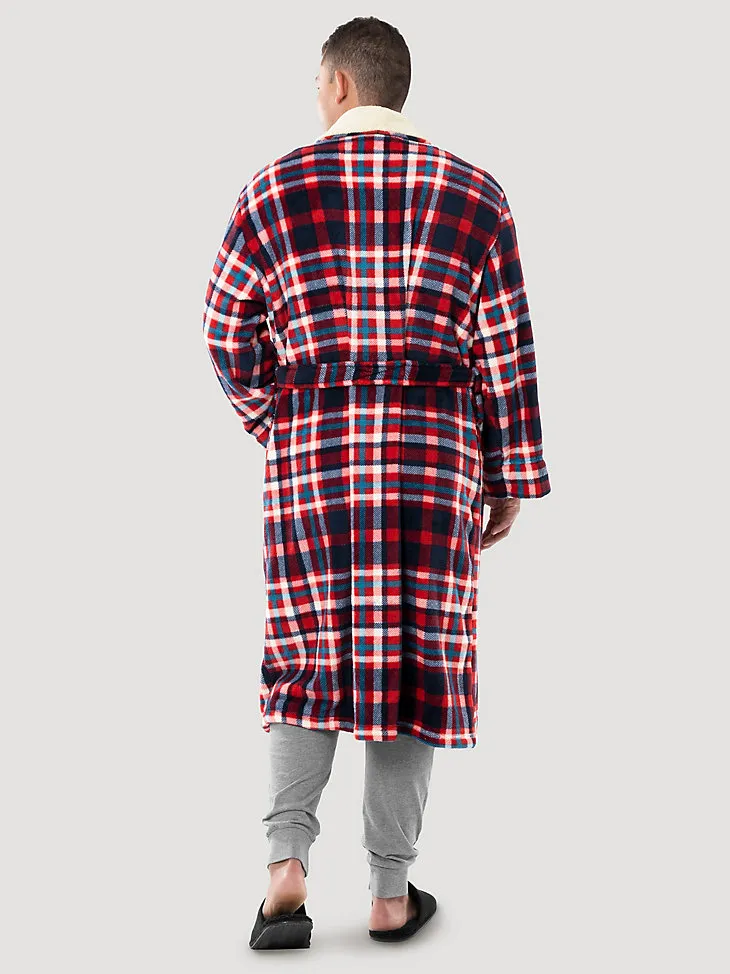 PLAID FLANNEL SHERPA LINED ROBE IN RED