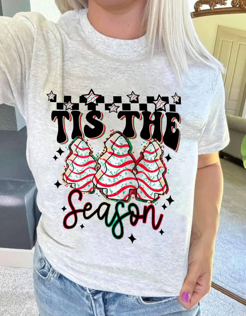 Women's letter Christmas tree combined with printed T-shirt