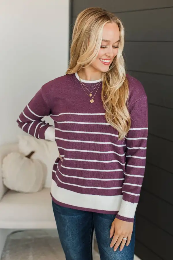 So Much To Say Striped Sweater- Dark Magenta