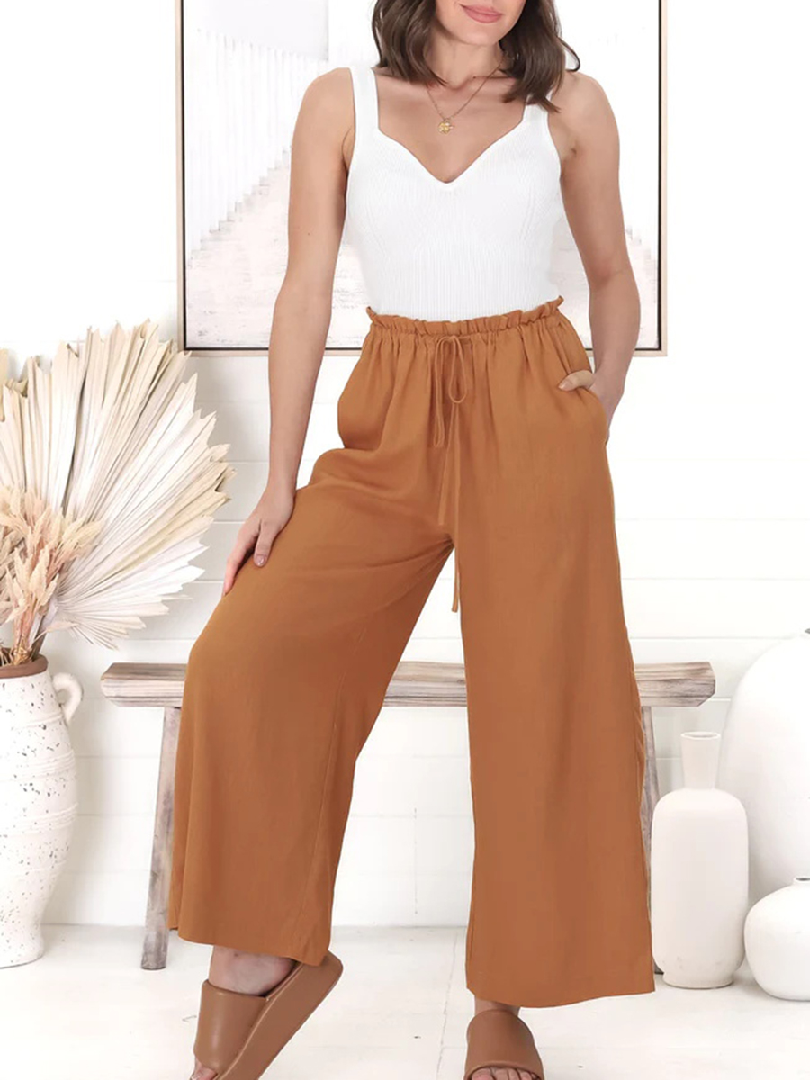 Cotton and linen high-waisted trousers