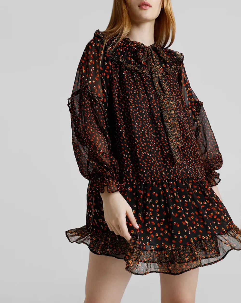 Black Floral Print Shift Dress